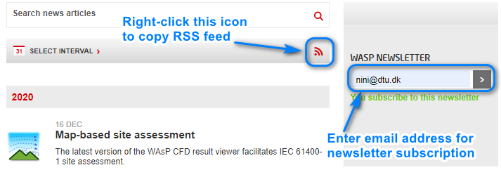 WAsP newsletter and RSS feed
